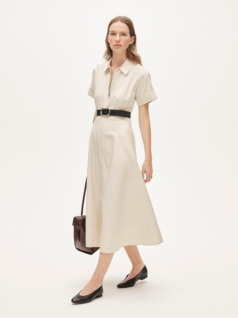 J CREW Zip-up shirt-dress in Gramercy linen blend Sandy Hay Size 8 NWT CS945